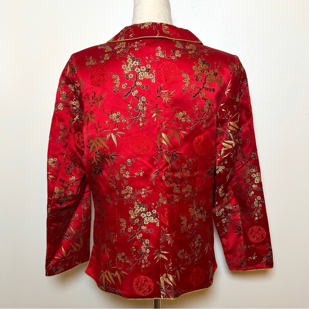 Asian Silk Red Gold Floral Women’s Jacket Blazer Size XXL Frog Button Closure - Picture 3 of 16
